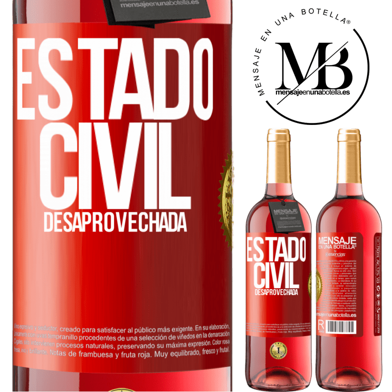 29,95 € Envío gratis | Vino Rosado Edición ROSÉ Estado civil: desaprovechada Etiqueta Roja. Etiqueta personalizable Vino joven Cosecha 2023 Tempranillo