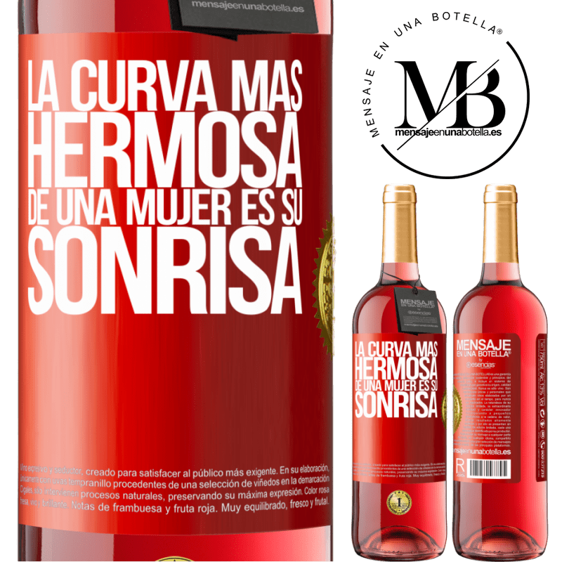 29,95 € Envío gratis | Vino Rosado Edición ROSÉ La curva más hermosa de una mujer es su sonrisa Etiqueta Roja. Etiqueta personalizable Vino joven Cosecha 2025 Tempranillo