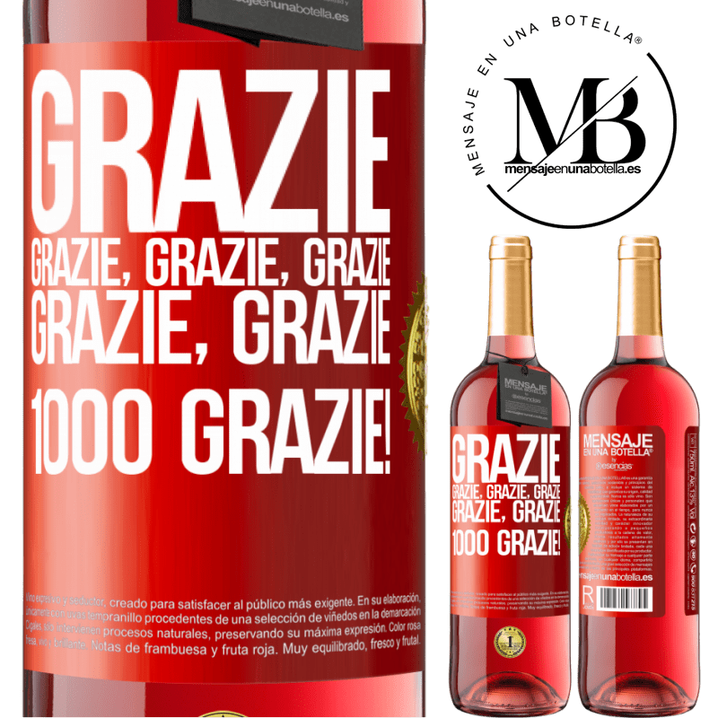 29,95 € Spedizione Gratuita | Vino rosato Edizione ROSÉ Grazie, grazie, grazie, grazie, grazie, grazie 1000 Grazie! Etichetta Rossa. Etichetta personalizzabile Vino giovane Raccogliere 2023 Tempranillo