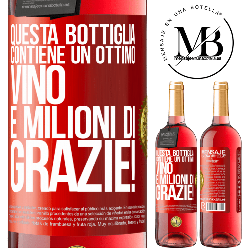 29,95 € Spedizione Gratuita | Vino rosato Edizione ROSÉ Questa bottiglia contiene un ottimo vino e milioni di GRAZIE! Etichetta Rossa. Etichetta personalizzabile Vino giovane Raccogliere 2023 Tempranillo