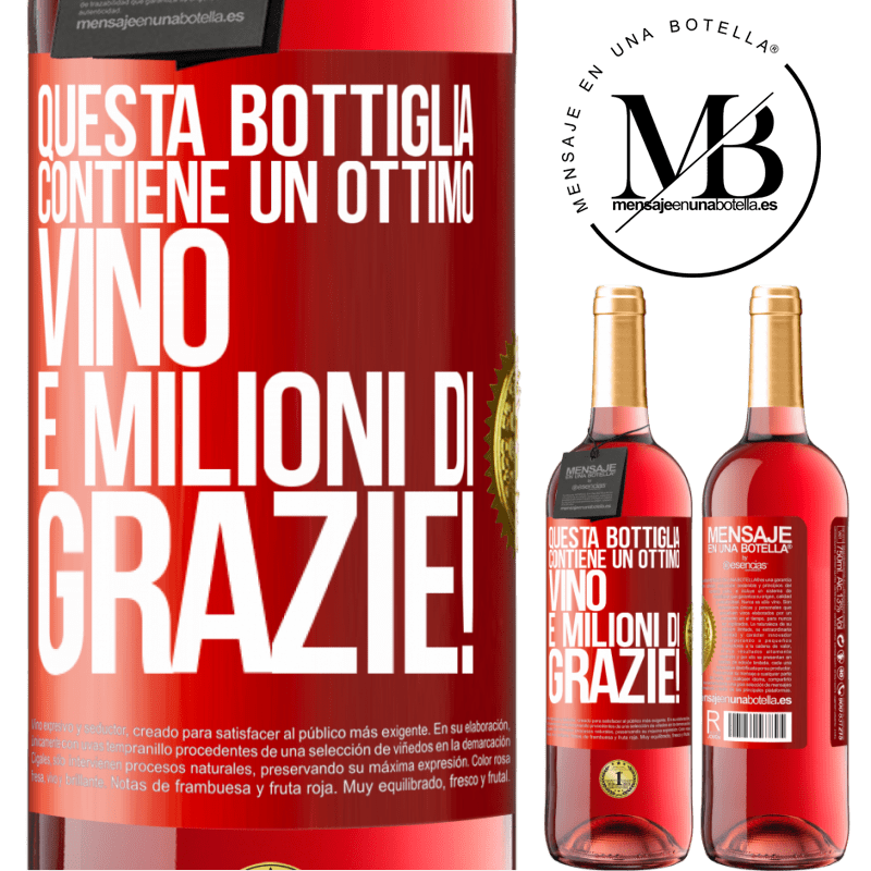 29,95 € Spedizione Gratuita | Vino rosato Edizione ROSÉ Questa bottiglia contiene un ottimo vino e milioni di GRAZIE! Etichetta Rossa. Etichetta personalizzabile Vino giovane Raccogliere 2025 Tempranillo