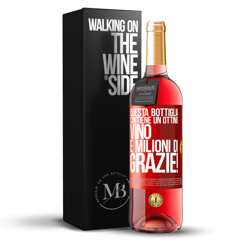 29,95 € Spedizione Gratuita | Vino rosato Edizione ROSÉ Questa bottiglia contiene un ottimo vino e milioni di GRAZIE! Etichetta Rossa. Etichetta personalizzabile Vino giovane Raccogliere 2023 Tempranillo