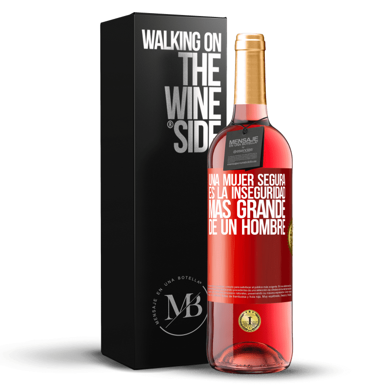 29,95 € Envío gratis | Vino Rosado Edición ROSÉ Una mujer segura es la inseguridad más grande de un hombre Etiqueta Roja. Etiqueta personalizable Vino joven Cosecha 2024 Tempranillo