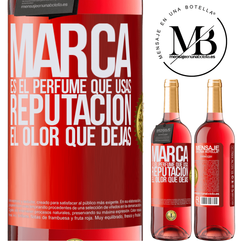 29,95 € Envío gratis | Vino Rosado Edición ROSÉ Marca es el perfume que usas. Reputación, el olor que dejas Etiqueta Roja. Etiqueta personalizable Vino joven Cosecha 2025 Tempranillo