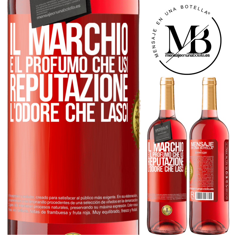 29,95 € Spedizione Gratuita | Vino rosato Edizione ROSÉ Il marchio è il profumo che usi. Reputazione, l'odore che lasci Etichetta Rossa. Etichetta personalizzabile Vino giovane Raccogliere 2024 Tempranillo