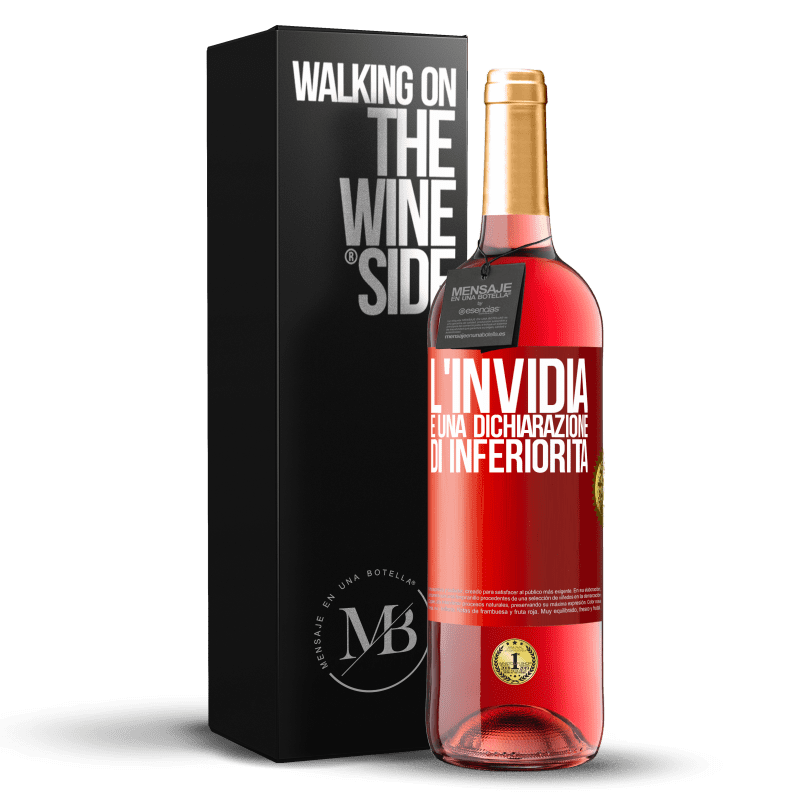 29,95 € Spedizione Gratuita | Vino rosato Edizione ROSÉ L'invidia è una dichiarazione di inferiorità Etichetta Rossa. Etichetta personalizzabile Vino giovane Raccogliere 2025 Tempranillo