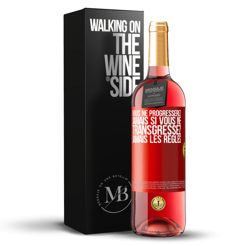 29,95 € Envoi gratuit | Vin rosé Édition ROSÉ Vous ne progresserez jamais si vous ne transgressez jamais les règles Étiquette Rouge. Étiquette personnalisable Vin jeune Récolte 2024 Tempranillo