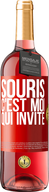 Envoi gratuit | Vin rosé Édition ROSÉ Souris, c'est moi qui invite Étiquette Rouge. Étiquette personnalisable Vin jeune Récolte 2023 Tempranillo