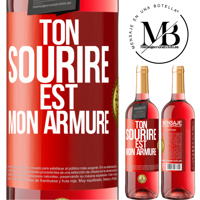 29,95 € Envoi gratuit | Vin rosé Édition ROSÉ Ton sourire est mon armure Étiquette Rouge. Étiquette personnalisable Vin jeune Récolte 2024 Tempranillo