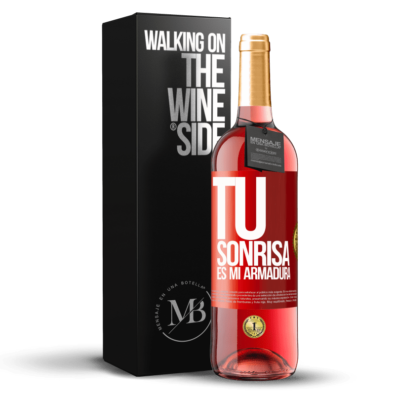 29,95 € Envío gratis | Vino Rosado Edición ROSÉ Tu sonrisa es mi armadura Etiqueta Roja. Etiqueta personalizable Vino joven Cosecha 2024 Tempranillo