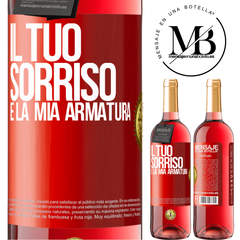 29,95 € Spedizione Gratuita | Vino rosato Edizione ROSÉ Il tuo sorriso è la mia armatura Etichetta Rossa. Etichetta personalizzabile Vino giovane Raccogliere 2024 Tempranillo