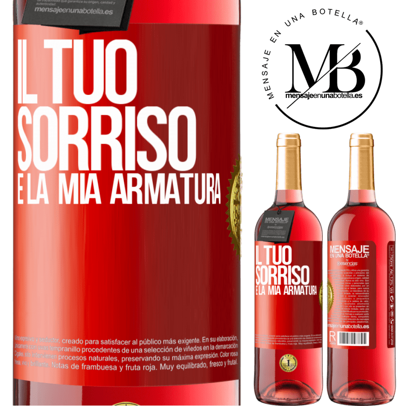 29,95 € Spedizione Gratuita | Vino rosato Edizione ROSÉ Il tuo sorriso è la mia armatura Etichetta Rossa. Etichetta personalizzabile Vino giovane Raccogliere 2025 Tempranillo