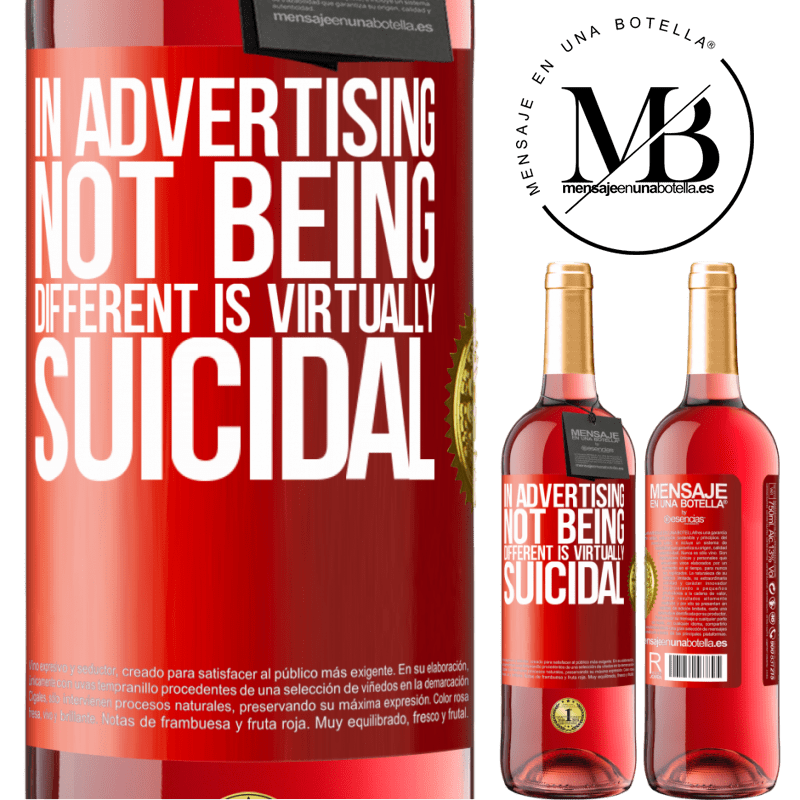 29,95 € Free Shipping | Rosé Wine ROSÉ Edition In advertising, not being different is virtually suicidal Red Label. Customizable label Young wine Harvest 2022 Tempranillo