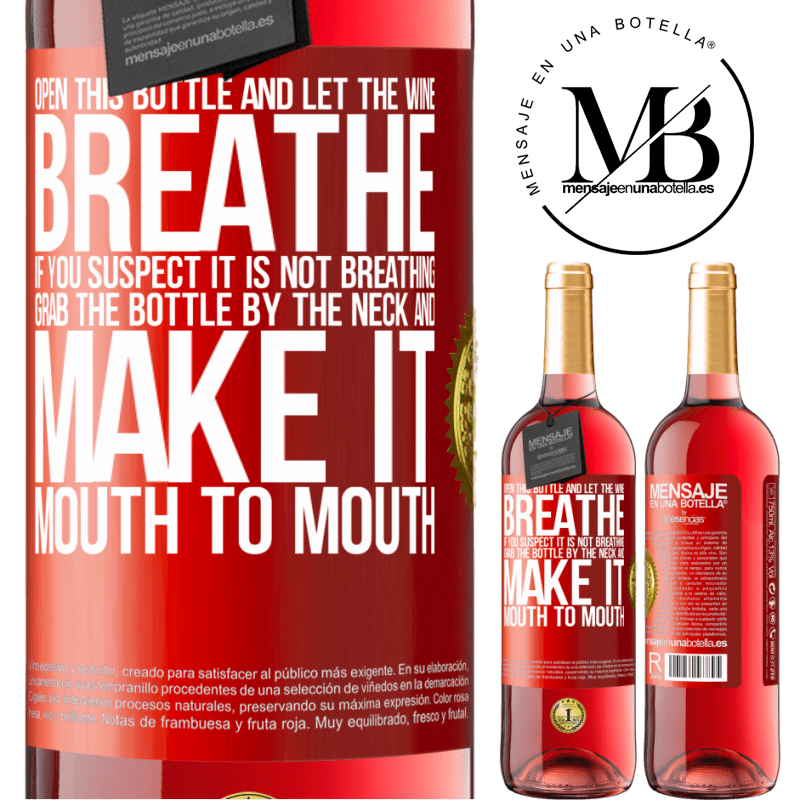 29,95 € Free Shipping | Rosé Wine ROSÉ Edition Open this bottle and let the wine breathe. If you suspect you are not breathing, grab the bottle by the neck and make it Red Label. Customizable label Young wine Harvest 2021 Tempranillo