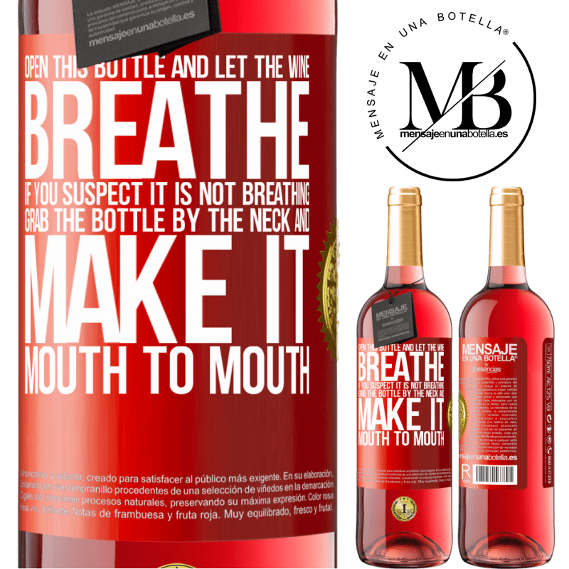 29,95 € Free Shipping | Rosé Wine ROSÉ Edition Open this bottle and let the wine breathe. If you suspect you are not breathing, grab the bottle by the neck and make it Red Label. Customizable label Young wine Harvest 2022 Tempranillo