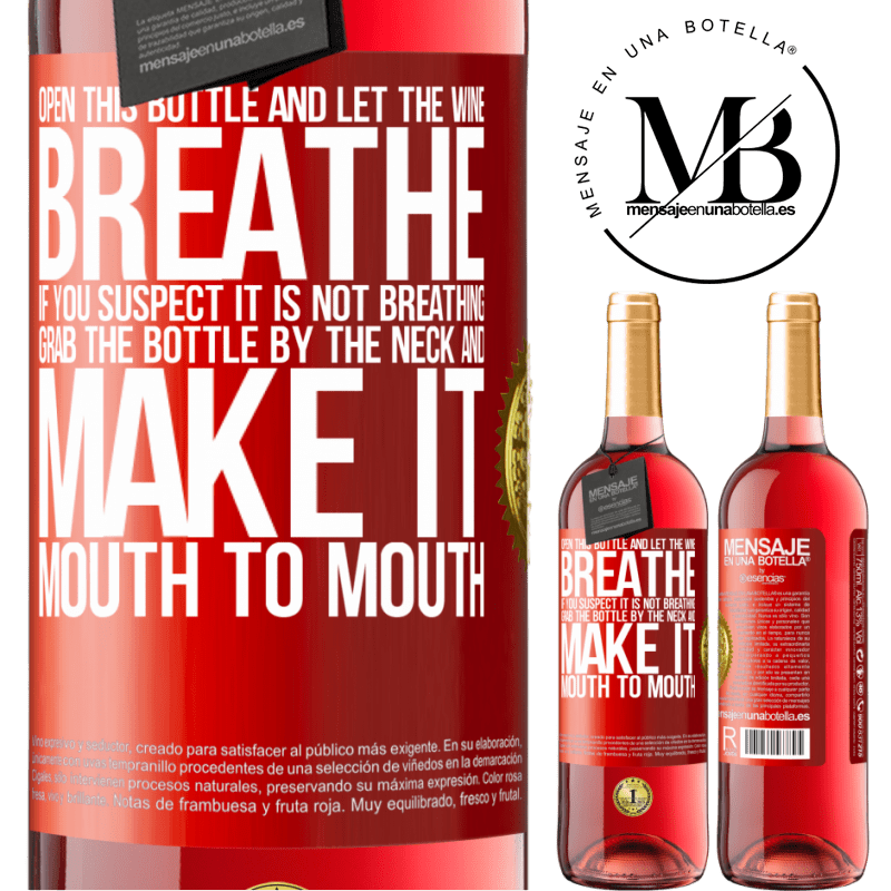 29,95 € Free Shipping | Rosé Wine ROSÉ Edition Open this bottle and let the wine breathe. If you suspect you are not breathing, grab the bottle by the neck and make it Red Label. Customizable label Young wine Harvest 2023 Tempranillo