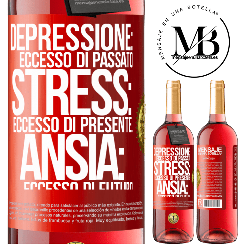 29,95 € Spedizione Gratuita | Vino rosato Edizione ROSÉ Depressione: eccesso in eccesso. Stress: eccesso di presente. Ansia: eccesso di futuro Etichetta Rossa. Etichetta personalizzabile Vino giovane Raccogliere 2024 Tempranillo