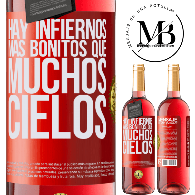 29,95 € Envío gratis | Vino Rosado Edición ROSÉ Hay infiernos más bonitos que muchos cielos Etiqueta Roja. Etiqueta personalizable Vino joven Cosecha 2023 Tempranillo