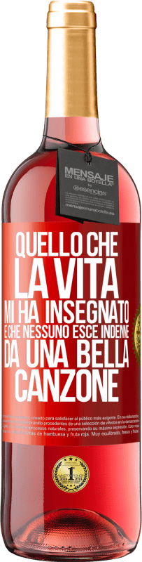 29,95 € | Vino rosato Edizione ROSÉ Quello che la vita mi ha insegnato è che nessuno esce indenne da una bella canzone Etichetta Rossa. Etichetta personalizzabile Vino giovane Raccogliere 2024 Tempranillo