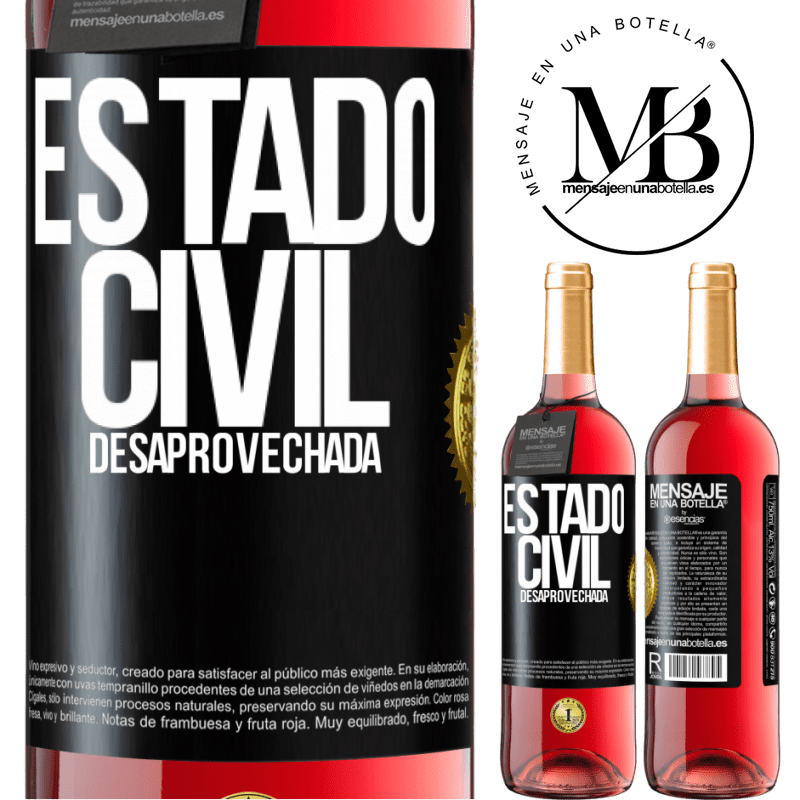 29,95 € Envío gratis | Vino Rosado Edición ROSÉ Estado civil: desaprovechada Etiqueta Negra. Etiqueta personalizable Vino joven Cosecha 2023 Tempranillo