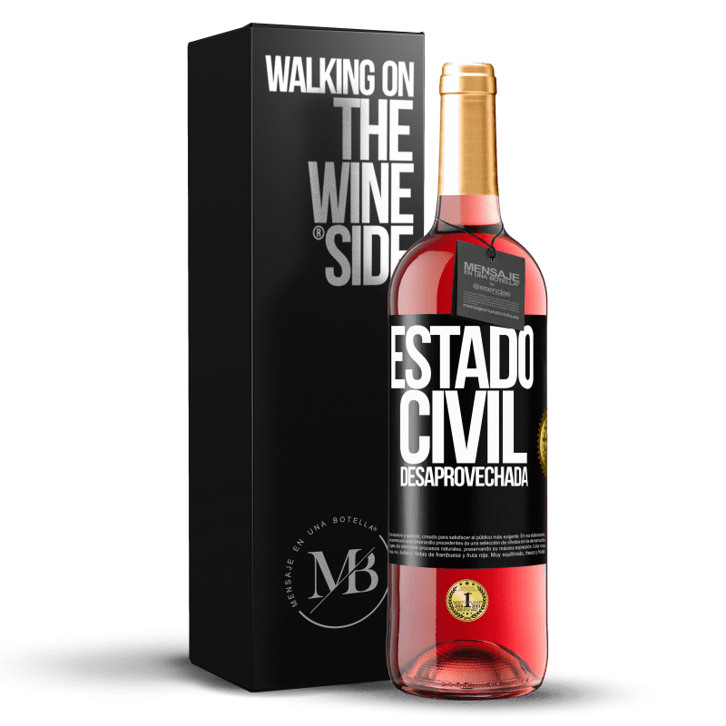 29,95 € Envío gratis | Vino Rosado Edición ROSÉ Estado civil: desaprovechada Etiqueta Negra. Etiqueta personalizable Vino joven Cosecha 2024 Tempranillo