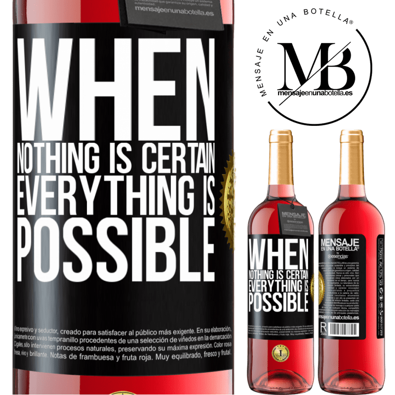 29,95 € Free Shipping | Rosé Wine ROSÉ Edition When nothing is certain, everything is possible Black Label. Customizable label Young wine Harvest 2021 Tempranillo