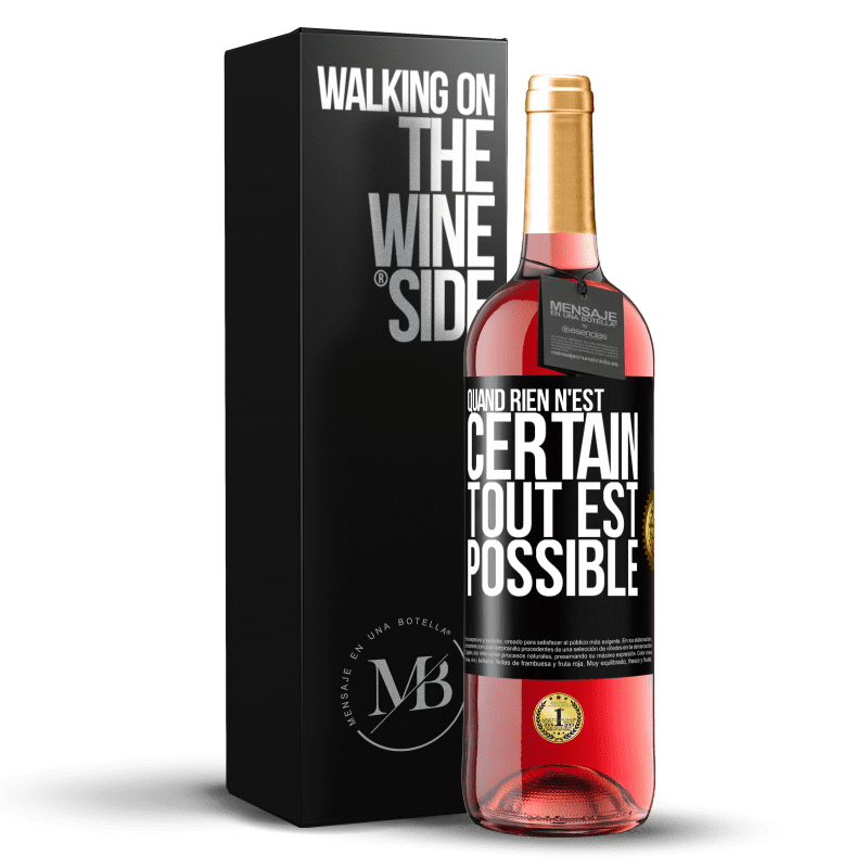 29,95 € Envoi gratuit | Vin rosé Édition ROSÉ Quand rien n'est certain, tout est possible Étiquette Noire. Étiquette personnalisable Vin jeune Récolte 2024 Tempranillo