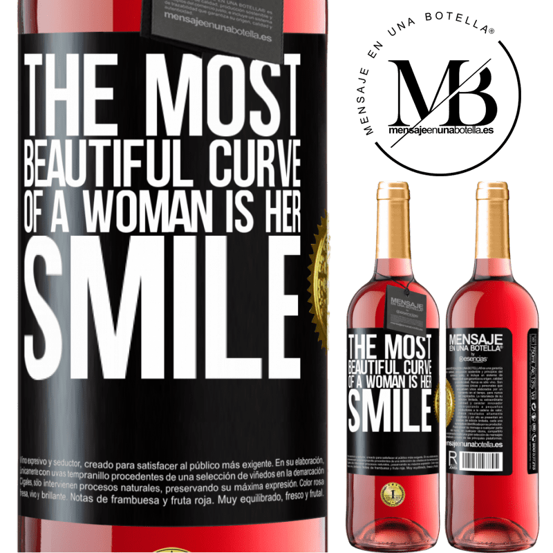 29,95 € Free Shipping | Rosé Wine ROSÉ Edition The most beautiful curve of a woman is her smile Black Label. Customizable label Young wine Harvest 2022 Tempranillo