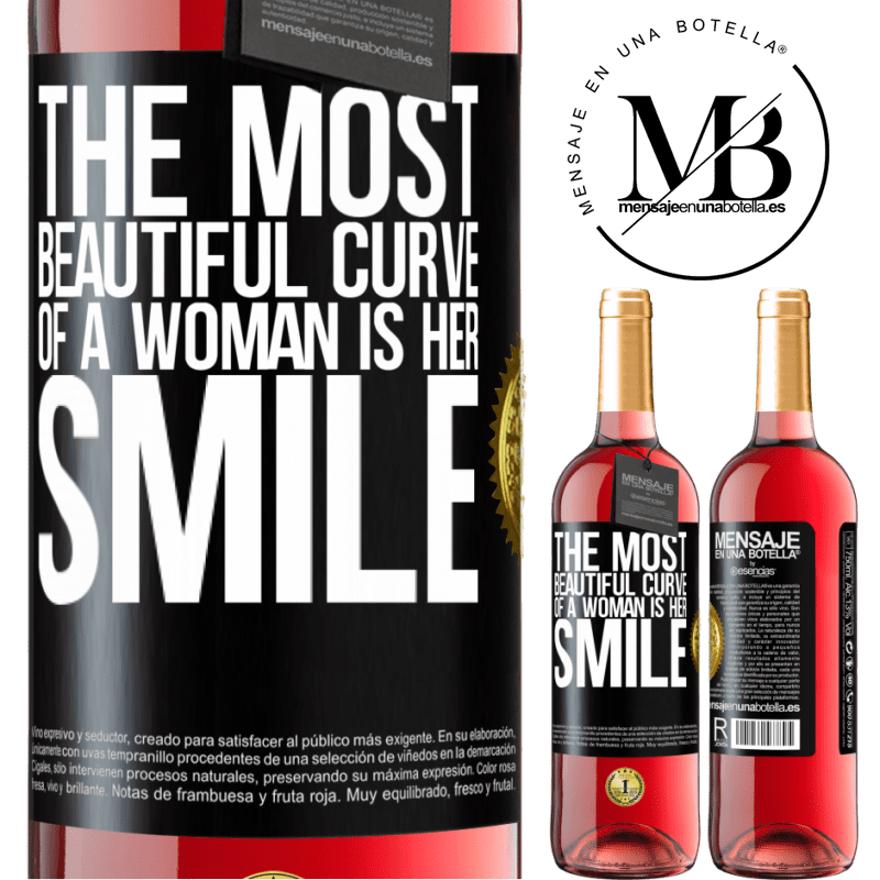 29,95 € Free Shipping | Rosé Wine ROSÉ Edition The most beautiful curve of a woman is her smile Black Label. Customizable label Young wine Harvest 2025 Tempranillo