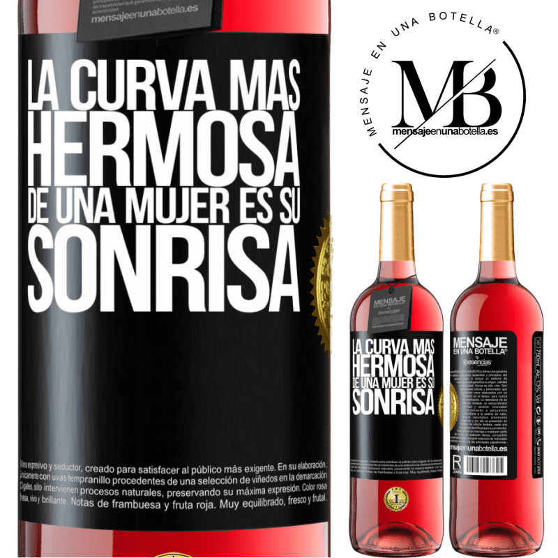 29,95 € Envío gratis | Vino Rosado Edición ROSÉ La curva más hermosa de una mujer es su sonrisa Etiqueta Negra. Etiqueta personalizable Vino joven Cosecha 2025 Tempranillo