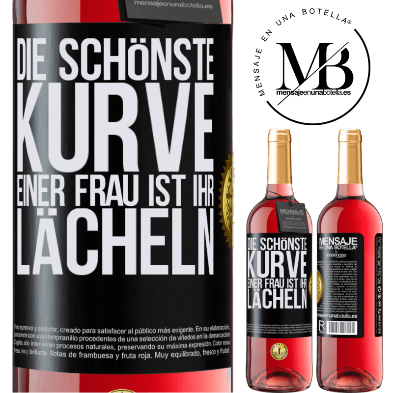 29,95 € Kostenloser Versand | Roséwein ROSÉ Ausgabe Die schönste Kurve einer Frau ist ihr Lächeln Schwarzes Etikett. Anpassbares Etikett Junger Wein Ernte 2025 Tempranillo