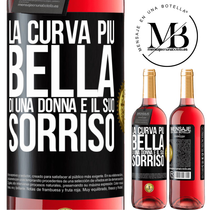 29,95 € Spedizione Gratuita | Vino rosato Edizione ROSÉ La curva più bella di una donna è il suo sorriso Etichetta Nera. Etichetta personalizzabile Vino giovane Raccogliere 2024 Tempranillo