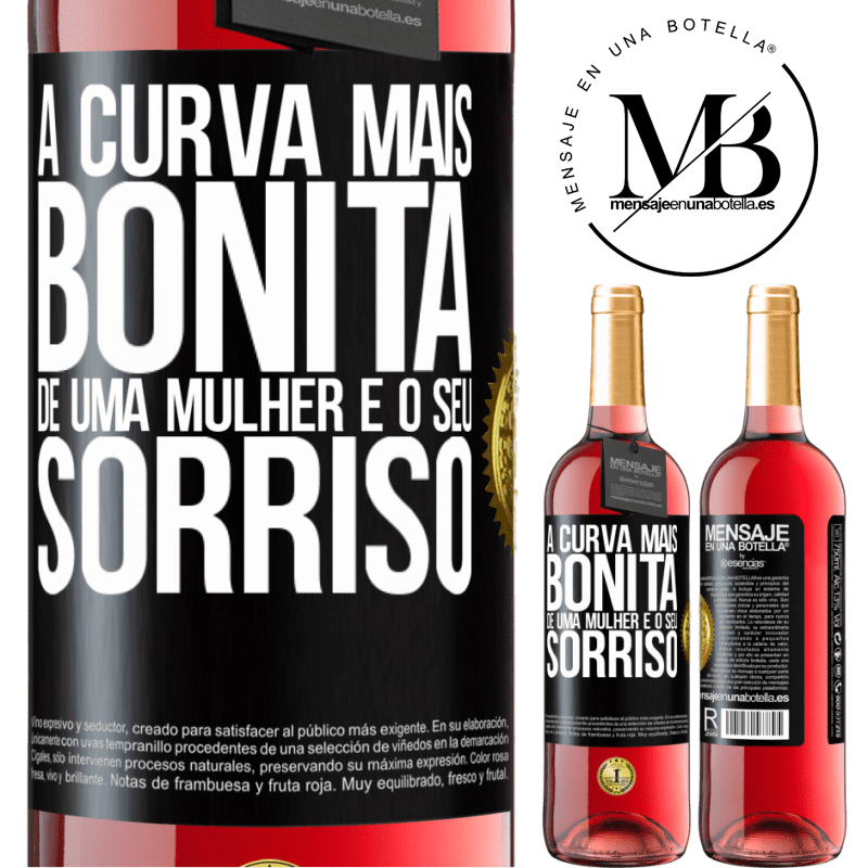 29,95 € Envio grátis | Vinho rosé Edição ROSÉ A curva mais bonita de uma mulher é o seu sorriso Etiqueta Preta. Etiqueta personalizável Vinho jovem Colheita 2024 Tempranillo