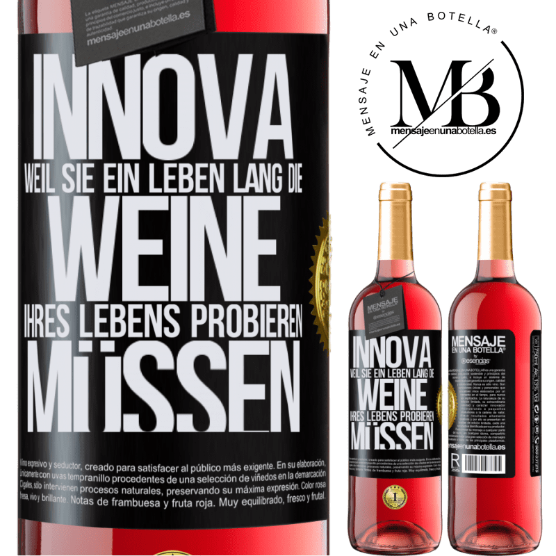 29,95 € Kostenloser Versand | Roséwein ROSÉ Ausgabe Innova, weil Sie ein Leben lang die Weine Ihres Lebens probieren müssen Schwarzes Etikett. Anpassbares Etikett Junger Wein Ernte 2023 Tempranillo