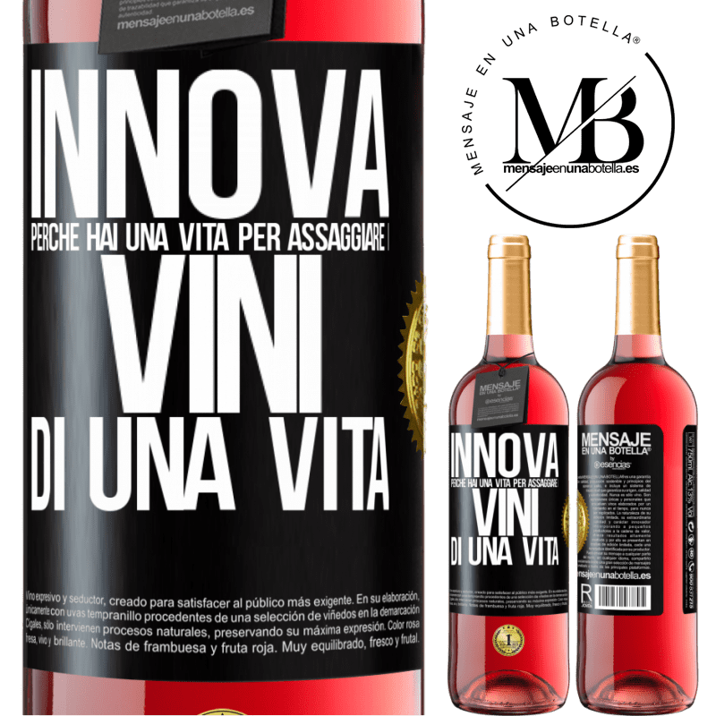 29,95 € Spedizione Gratuita | Vino rosato Edizione ROSÉ Innova, perché hai una vita per assaggiare i vini di una vita Etichetta Nera. Etichetta personalizzabile Vino giovane Raccogliere 2025 Tempranillo