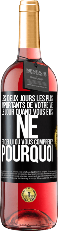 29,95 € Envoi gratuit | Vin rosé Édition ROSÉ Les deux jours les plus importants de votre vie: le jour quand vous êtes né et celui où vous comprenez pourquoi Étiquette Noire. Étiquette personnalisable Vin jeune Récolte 2025 Tempranillo