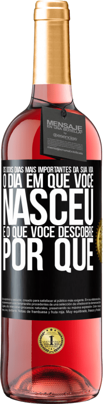 29,95 € | Vinho rosé Edição ROSÉ Os dois dias mais importantes da sua vida: o dia em que você nasceu e o que você descobre por que Etiqueta Preta. Etiqueta personalizável Vinho jovem Colheita 2025 Tempranillo