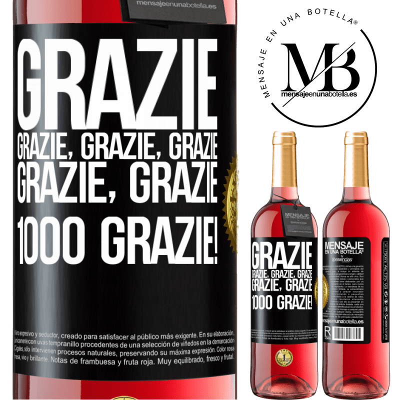 29,95 € Spedizione Gratuita | Vino rosato Edizione ROSÉ Grazie, grazie, grazie, grazie, grazie, grazie 1000 Grazie! Etichetta Nera. Etichetta personalizzabile Vino giovane Raccogliere 2023 Tempranillo