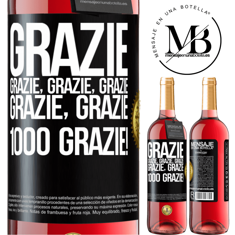29,95 € Spedizione Gratuita | Vino rosato Edizione ROSÉ Grazie, grazie, grazie, grazie, grazie, grazie 1000 Grazie! Etichetta Nera. Etichetta personalizzabile Vino giovane Raccogliere 2025 Tempranillo