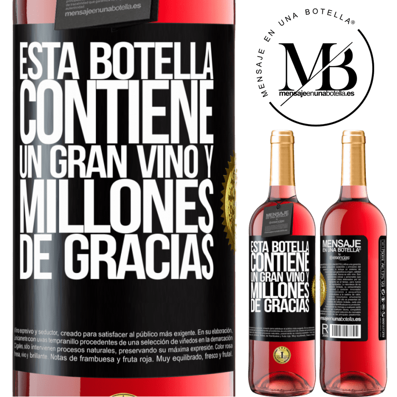 29,95 € Envío gratis | Vino Rosado Edición ROSÉ Esta botella contiene un gran vino y millones de GRACIAS! Etiqueta Negra. Etiqueta personalizable Vino joven Cosecha 2023 Tempranillo