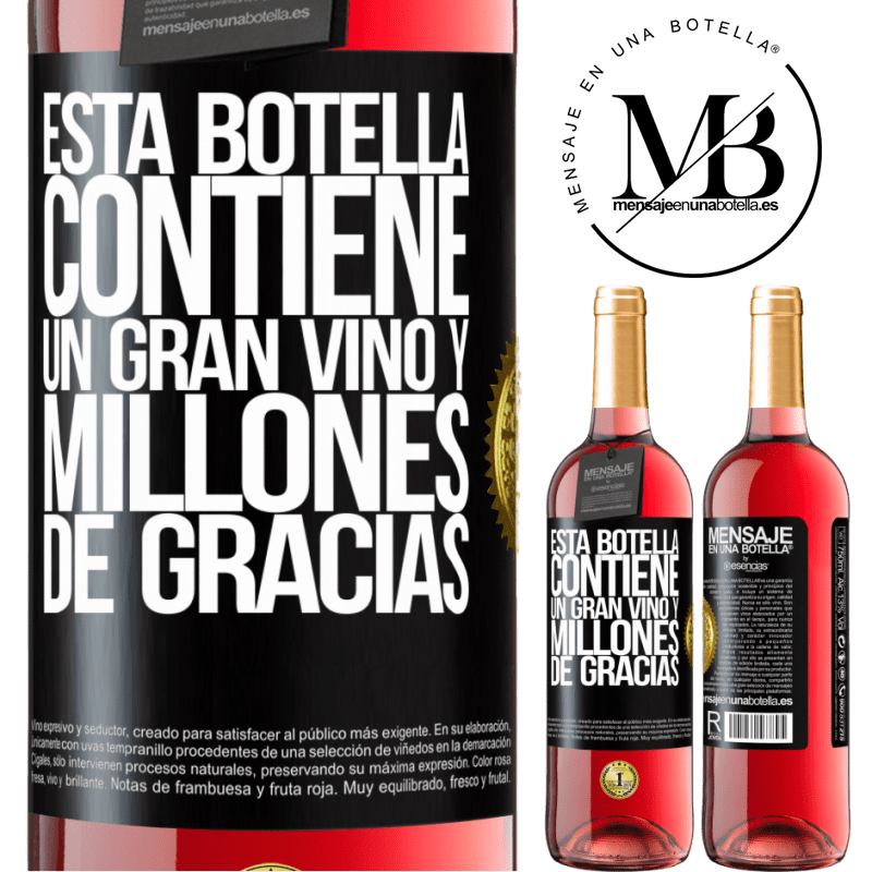 29,95 € Envío gratis | Vino Rosado Edición ROSÉ Esta botella contiene un gran vino y millones de GRACIAS! Etiqueta Negra. Etiqueta personalizable Vino joven Cosecha 2025 Tempranillo