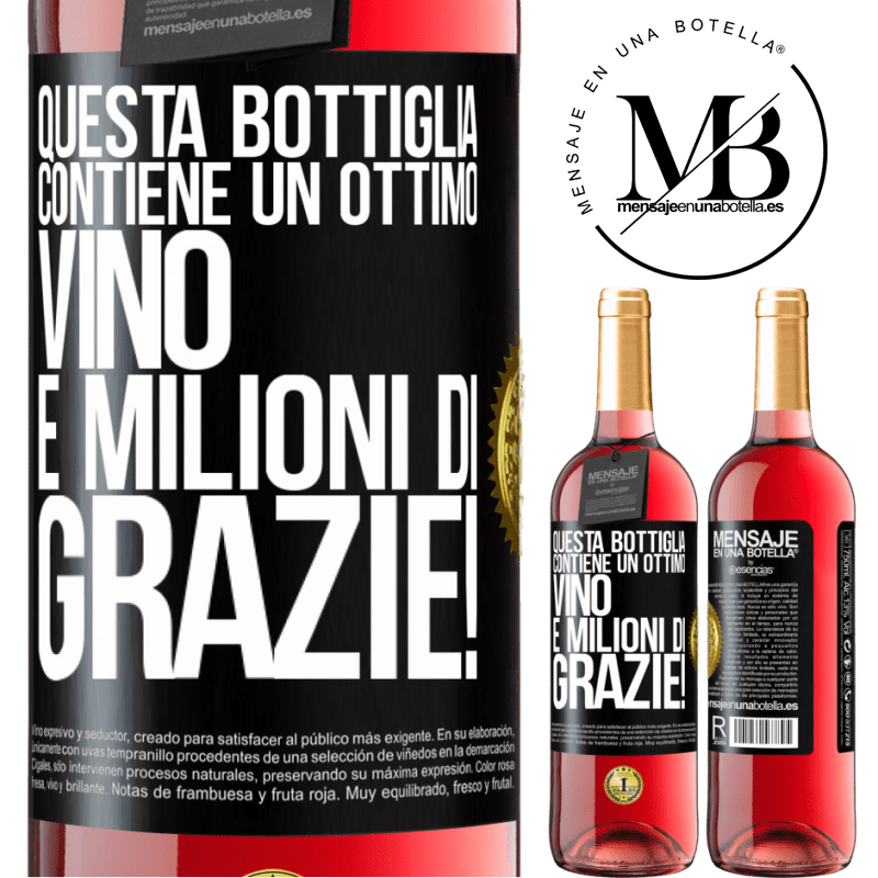 29,95 € Spedizione Gratuita | Vino rosato Edizione ROSÉ Questa bottiglia contiene un ottimo vino e milioni di GRAZIE! Etichetta Nera. Etichetta personalizzabile Vino giovane Raccogliere 2023 Tempranillo