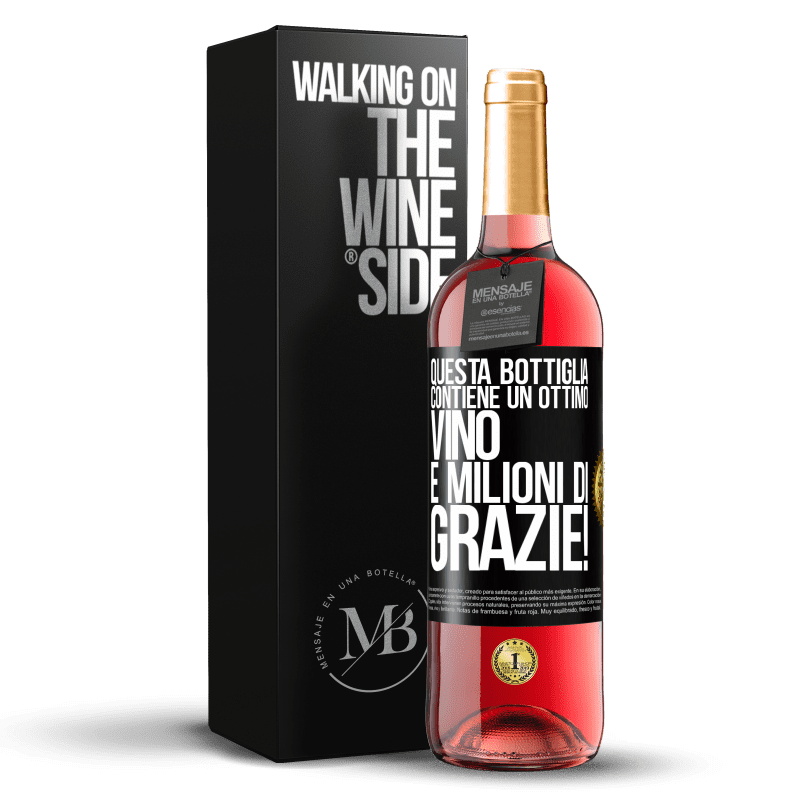 29,95 € Spedizione Gratuita | Vino rosato Edizione ROSÉ Questa bottiglia contiene un ottimo vino e milioni di GRAZIE! Etichetta Nera. Etichetta personalizzabile Vino giovane Raccogliere 2023 Tempranillo