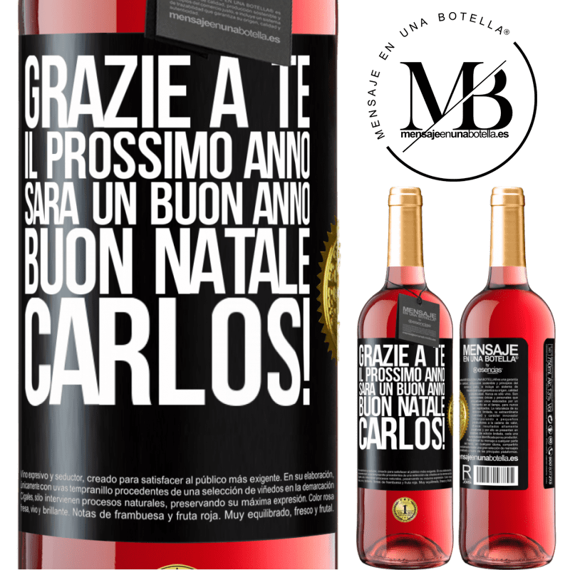 29,95 € Spedizione Gratuita | Vino rosato Edizione ROSÉ Grazie a te il prossimo anno sarà un buon anno. Buon Natale, Carlos! Etichetta Nera. Etichetta personalizzabile Vino giovane Raccogliere 2023 Tempranillo