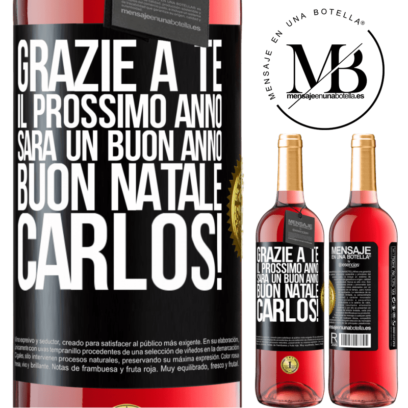 29,95 € Spedizione Gratuita | Vino rosato Edizione ROSÉ Grazie a te il prossimo anno sarà un buon anno. Buon Natale, Carlos! Etichetta Nera. Etichetta personalizzabile Vino giovane Raccogliere 2025 Tempranillo