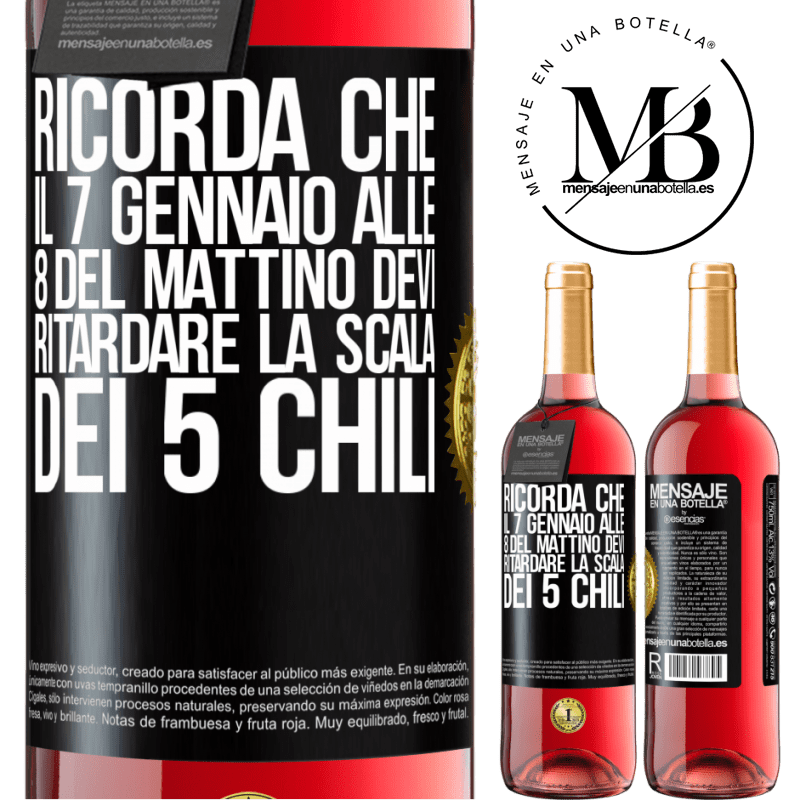 29,95 € Spedizione Gratuita | Vino rosato Edizione ROSÉ Ricorda che il 7 gennaio alle 8 del mattino devi ritardare la scala dei 5 chili Etichetta Nera. Etichetta personalizzabile Vino giovane Raccogliere 2023 Tempranillo