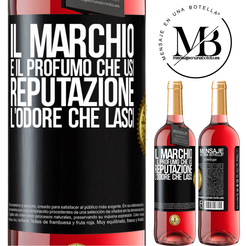 29,95 € Spedizione Gratuita | Vino rosato Edizione ROSÉ Il marchio è il profumo che usi. Reputazione, l'odore che lasci Etichetta Nera. Etichetta personalizzabile Vino giovane Raccogliere 2025 Tempranillo