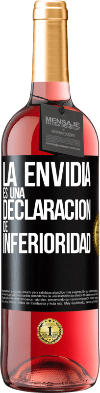 Envío gratis | Vino Rosado Edición ROSÉ La envidia es una declaración de inferioridad Etiqueta Negra. Etiqueta personalizable Vino joven Cosecha 2023 Tempranillo