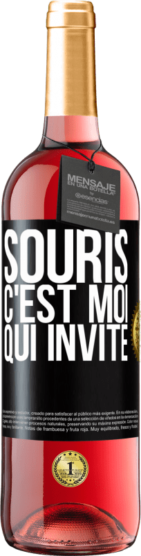 Envoi gratuit | Vin rosé Édition ROSÉ Souris, c'est moi qui invite Étiquette Noire. Étiquette personnalisable Vin jeune Récolte 2023 Tempranillo