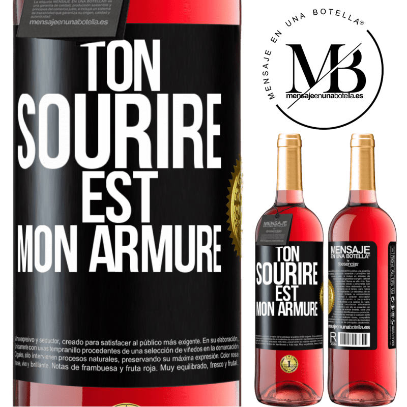 29,95 € Envoi gratuit | Vin rosé Édition ROSÉ Ton sourire est mon armure Étiquette Noire. Étiquette personnalisable Vin jeune Récolte 2024 Tempranillo